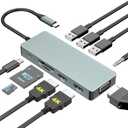 USB C Hub Multiport Adapter,10 in 1 Laptop Docking Station Triple Display USB Type C Hub Multiport Adatper with 2 HDMI,VGA,100W PD,3 USB 3.0,3.5mm Audio,SD/TF for MacBook Air,Pro,Dell,HP,XPS
