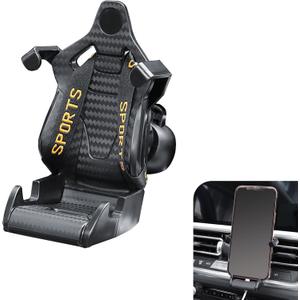 Car Air Vent Phone Mount, Carbon Fiber Racer Seat Style Cell Phone Holder, 360 Rotatable Secure Adaptive Tightening Car Mount, Universal for Most Car Air Vents (Gold)