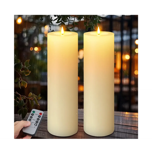 14" x 4" Large Outdoor Candles, Waterproof Flickering LED Flameless Candles with Timer, Battery Operated Candles with Remote Control Realistic Fake Pillar for Patio Porch Lanterns, Ivory 2 Pack