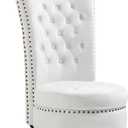AVAWING High Back Throne Chair, Velvet Armless Royal Accent Chair w/Storage, Nailhead Trim & Rubberwood Legs for Living Room & Bedroom, White