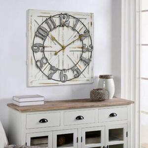 Large Farmhouse Wall Clock  24 Inch Square Rustic Wooden Clock with Decorative Reversible Wooden Sign, Perfect for Any Space and Ideal Gift