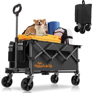 Wagons Carts Foldable, Grocery Cart on Wheels, Collapsible Wagon, Shopping Cart for Groceries, Foldable Wagon with Wheels, Heavy Duty-Black with Logo