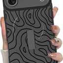 MZELQ for iPhone 17 Pro Case, Silicone Wave Ripple Cute Pattern, Support for MagSafe, Kickstand Wristband Camera Protection Soft Slim Phone Case for Girls Women -Black