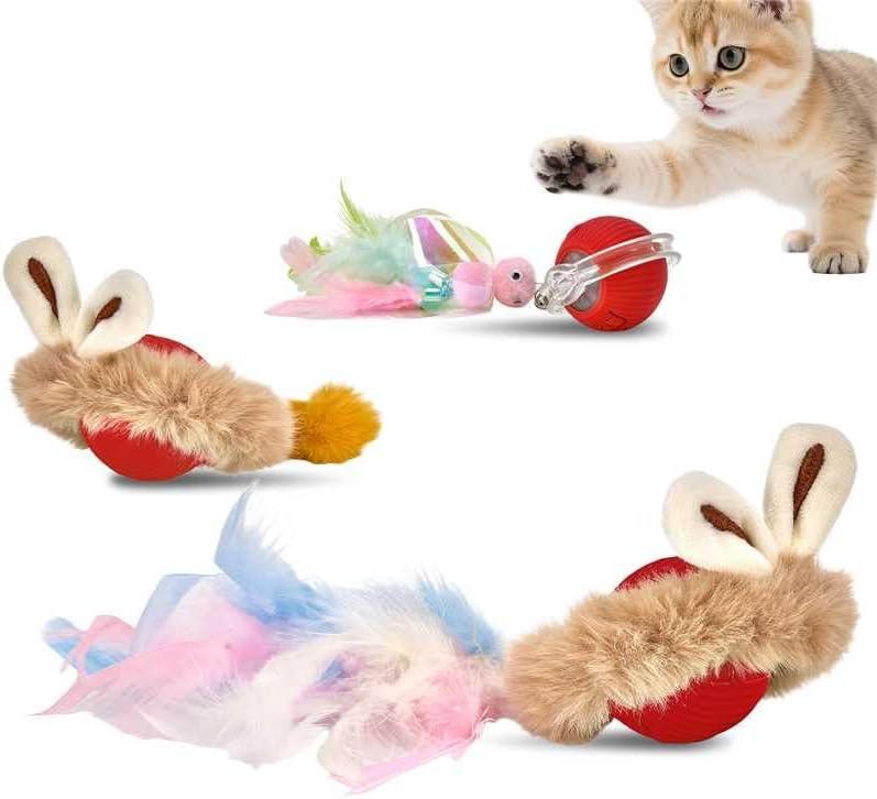 2 x Interactive Cat Toys for Indoor Cats, Motion Activate Ca t Toy, Smart Kitten Rolling Ball Moving Ball Toys, Rechargeable Cat Ballfor Enrichment Exercise(Red)