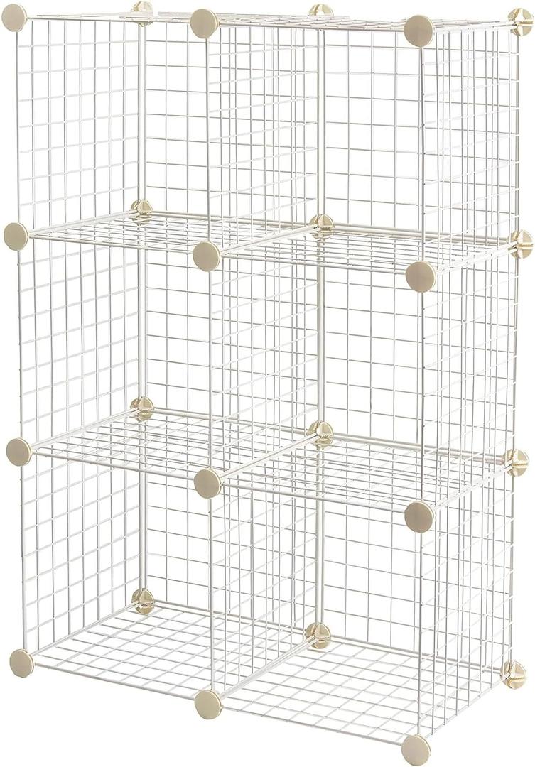 Amazon Basics Cube Wire Grid, 6-Cube, 12 x 12-Inches, White | Stackable, Storage Shelves