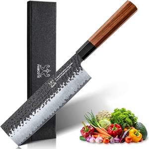 7 Inch Japanese Nakiri Knife, Hand Forged 5 Layers High Carbon 9CR18MOV Steel Rosewood Handle Chef Knife, Efficiency Cutting Professional Chopping Knife, A Thoughtful Kitchen Gifts for Mom/Dad