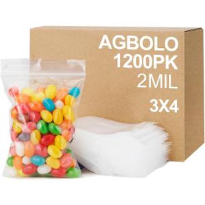 AGBOLO 1200Pcs Small Plastic Bag for Jewelry, 3x4'' Small Zip Bag Baggies Resealable, 2 Mil(2 Layer) Durable Small Zip Bag for Pill and Business - Clear