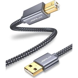 JSAUX Printer Cable, 15FT USB Printer Cord 2.0 Type A Male to B Male Cable Scanner Cord High Speed Compatible with HP, Canon, Dell, Epson, Lexmark, Xerox, Samsung and More (Grey)