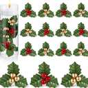 50 Pcs Christmas Holly Berries for Crafts Faux Berries Flowers and Holly Leaves Christmas Wreath Fillers for Vase Fillers Floating Candle Table Centerpiece(Red, Gold)