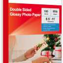 300gsm Double Sided Glossy Thick Heavyweight Photo Paper 80LB 100 Sheets 8.5x11 Inches for Inkjet Printer and Dye Ink