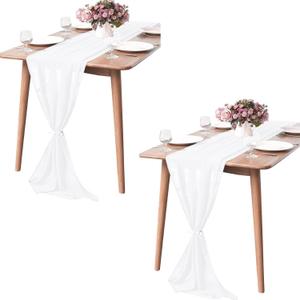 2 Pack 10Ft White Chiffon Table Runner Sheer 29x120 Inch for Romantic Wedding Decor Bridal & Baby Shower Birthday Rustic Party Decoration