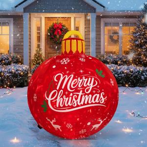 4ft Christmas Inflatables Outdoor Decorations, Cute Blow up Ornament Balls Large Inflatable Christmas Balls with Rotating Red LED, Outdoor Jumbo Ornament for Yard Lawn HolidayRed Merrychristmas