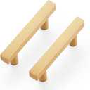 Ravinte 5 Pack Brass 2-1/2 Inch Hole Center Champagne Gold Handles Square Cabinet Hardware Stainless Steel Pulls for Kitchen Cupboard Drawers 4 Inch Overall Length