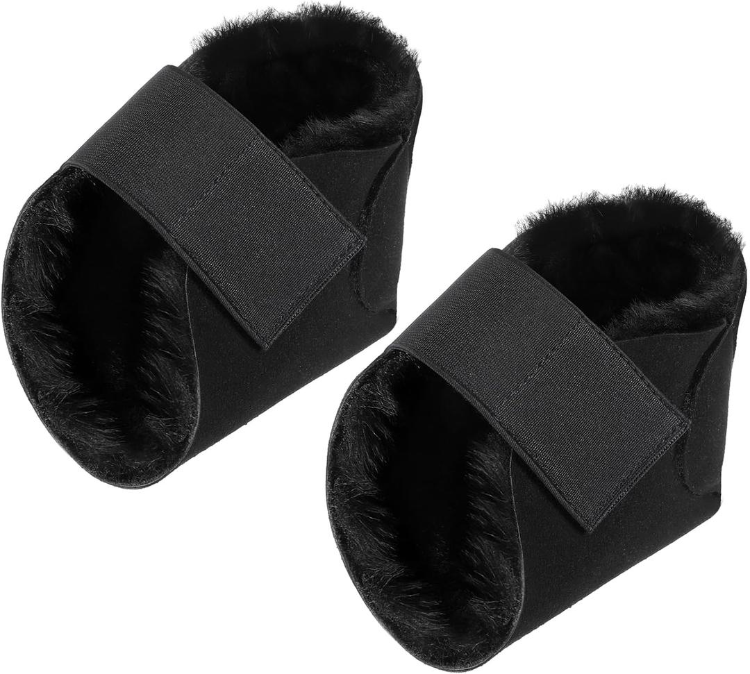 2 Pcs Heel Protectors for Pressure Sores Sheepskin Heel Pads Soft Foot Cushions Pad Protectors Adjustable Foot Pillows with Securing Strap for Bed Sore Ankle Ulcers(Black)