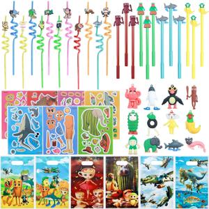 J6&H6 Italian Brainrot Party Bundle 60pcs Brainrot Party Favors , Included Gift Bags, Bendable Reusable Straws, Brain rot Element Stickers, and Brain Rot Series Pens, for Party Favor