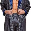 Sanraflic® Mens Satin Robe Lightweight Silk Long Sleeve Bathrobe with Shorts Set Spa Kimono Sleepwear Nightwear (Blue, L)