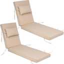 2 Piece Chaise Lounge Cushions Outdoor with PP Cotton Pillow, Waterproof Chair Cushions for Outdoor Furniture, Suitable for Patio Poolside,Garden,Beach,Pool (2pc-Khaki, 72 * 21 * 3 inch)