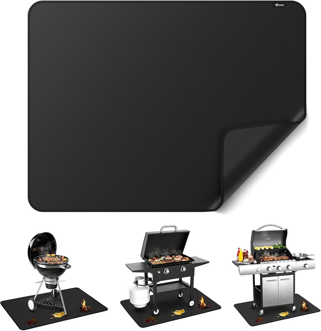 FLASLD Under BBQ Mat, 36x48 inches Large Under Grill Mats for Outdoor Grill, Double-Sided Fireproof Protective Mat, Oilproof Waterproof BBQ Fire Pit Fireplace Mat