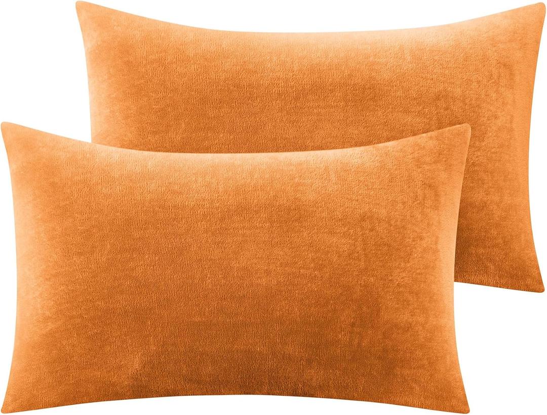 BEDELITE Flannel Pillowcases Standard Set of 2, Super Soft Fleece Pillow Case Cover with Zipper for Bedroom, Sofa, Luxury Cozy Fuzzy Velvet Pillow Shams for All Seasons (20x26 Inches, Burnt Orange)