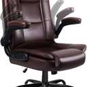 LEMBERI Flip-up Arms Office Desk Chair Big and Tall Managerial Executive Chair, High Back Computer Chair Ergonomic Adjustable Height PU Leather Chairs with Armrest for Long Time Sitting