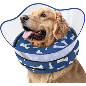 Supet Raised Inflatable Dog Cone Collar to Stop Licking, Soft Dog Cone Alternative After Surgery, Pet Neck Donut Collar for Small Medium Large Dogs (S(Neck 7"-9.5"), T Bone Navy)