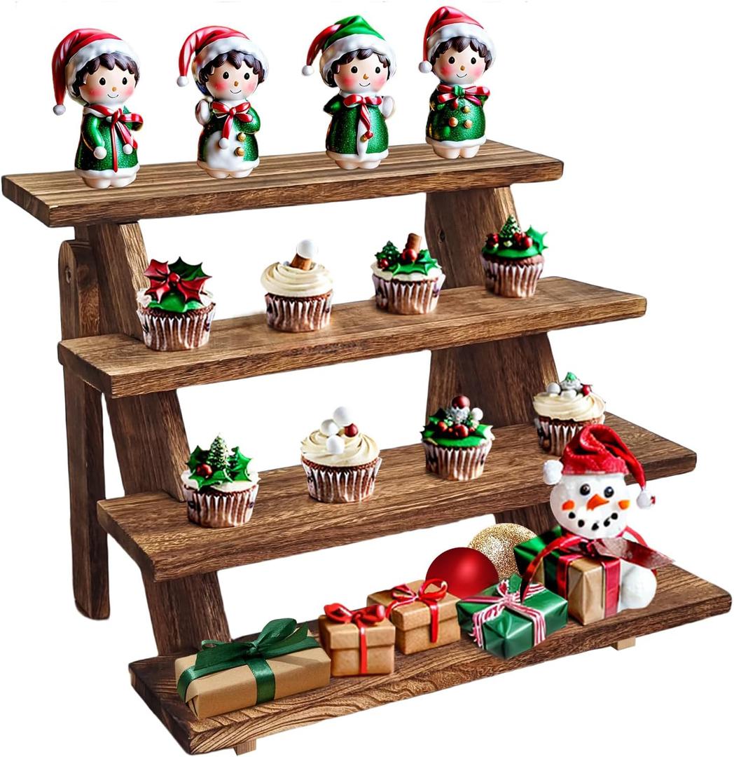 Wooden Cupcake Stand - 4 Tier Cupcake Display Stand, Rustic Tiered Display Stand, Tool Free Installation Cupcake Stand for Baby Shower Decorations Birthday Party Supplies