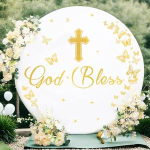 God Bless Sign Decals for Balloon Arch First Communion Decoration Sticker Baptism Party Backdrop Sticker Baby Shower Signs Gold Bless Christening Sign for Christian Boy Girl Gender Reveal Party Supply (Yellow)