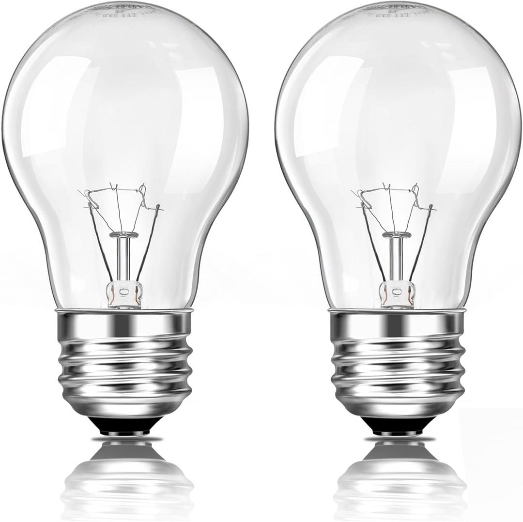 Oven Light Bulb Replacement, High Temp 300 C Resistant, 120V 40W A15 Appliance Bulb for Oven Refrigerator Stove Microwave Range Hood Lava Lamp, 2700K Warm White, E26 Medium Base, 2-Pack