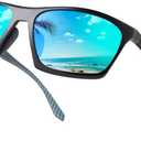BIRCEN Men Sunglasses Polarized UV-Protection: Wrap Around Black Sport Shades for Mens Driving Fishing Golf (F-black/Blue)