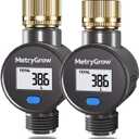 Water Flow Meter with Brass Inlet, Measuring Gallon/Liter Consumption and Flow Rate for Outdoor Garden Hose Watering, RV Essentials Water Tank Filling, Sprinkler and Nozzle Sprayer (2 Pack)