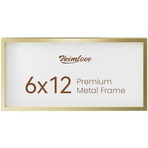 Heimlove 6x12 Aluminum Picture Frame, Metal Picture Frame Wall Mounting Horizontally or Vertically, Photo frame with Tempered Glass - Simple and Elegant Decor for Wall - 1 Pack - Gold