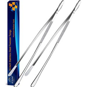 JETKONG 2 Pcs 16-Inch Food Tweezers Extra Long Kitchen Tweezer Tong Chopsticks Tongs Large Stainless Steel Cooking Tweezers (Round-Tips)
