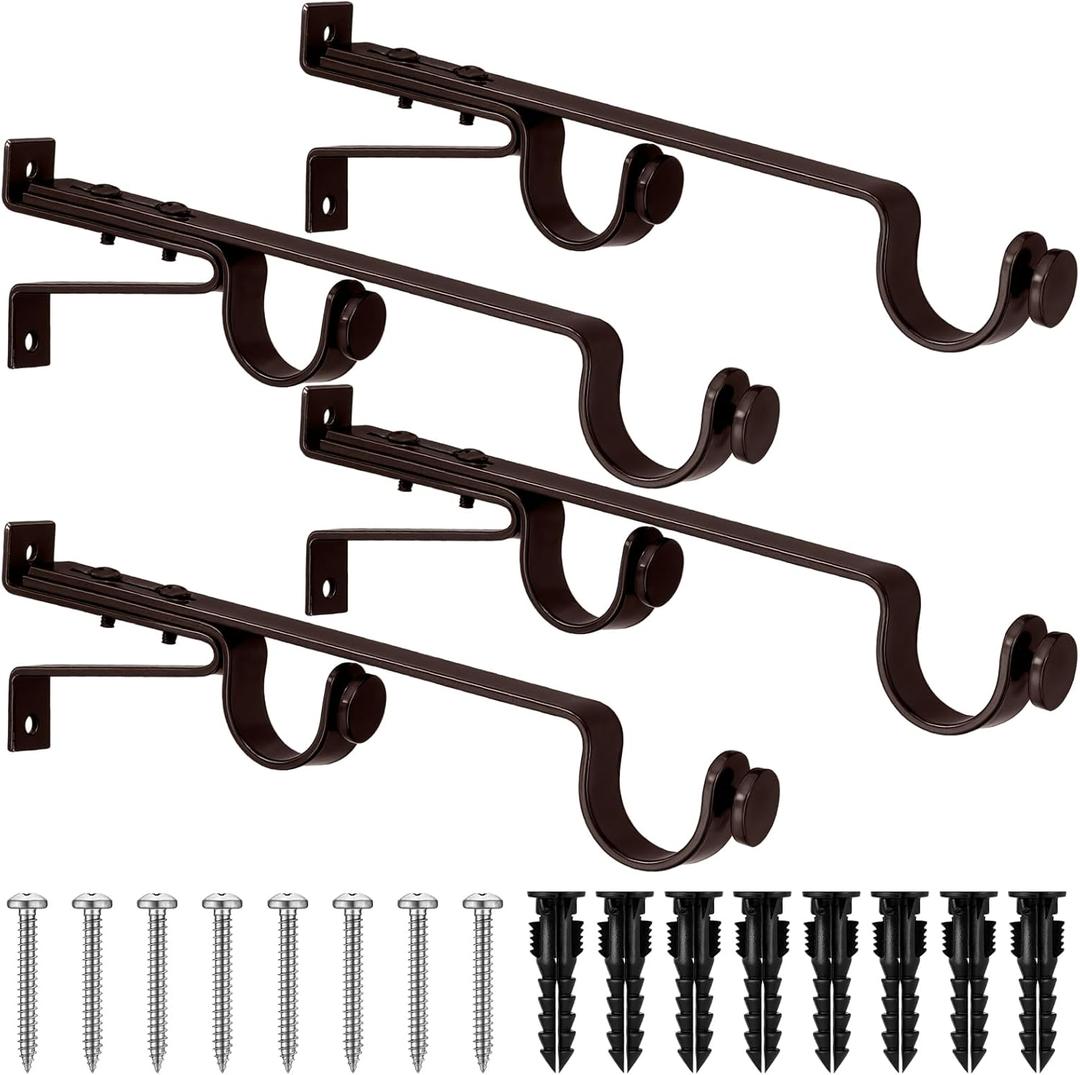 Vicenpal 4 Pack Extended Curtain Rod Brackets Double Curtain Rod Bracket Long Double Drapery Window Wall Mount Bracket Holder, up to 1.25 Holder for Window, Bedroom, Drapery