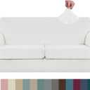 ZNSAYOTX Oversized Velvet 3 Piece Couch Cover with 2 Extra Large Seat Cushion Covers Stretch Sofa Cover for 2 Cushion Couch Thick Loveseat Sofa Slipcover for Living Room (White), 72"-92"(2 Cushions)