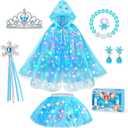 Princess Dress Up for Girls, Unicorn Light up Princess Cape Princess Dress Costume Crown Gift for Girls 3 4 5 6