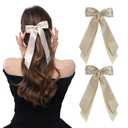 LuSeren 2 PCS Double Layer Hair Bows Gold Hair Ribbon Clips Ponytail Holder Accessories for Women Girls Toddlers Teens Kids