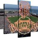 Neon Effect Giants Sign With San Francisco, California B&W Photography Poster (5-Panel Framed Canvas Printing Full Size: 60x100cm) Home Decor Man Cave Wall Art, 40x24