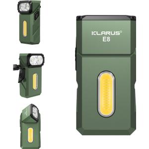klarus E8 180 Swivel Head & Triple-Light Pocket Flashlight - 1000 Lumens, Rechargeable, IPX6 Waterproof, Magnet, Clip (EDC) (Green)