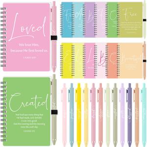 Kosiz 48 Sets Christian Gifts Bulk Inspirational Prayer Journals with Pens Gifts for Mother's Day A6 Spiral Bible Notebook Religious Gift for Women Men Church Members Bible Study Groups (Cute Color)