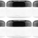 Cornucopia Brands 8oz Clear Plastic Jars w/Black Plastic Lids (6-Pack); BPA Free PET Stackable Containers for Bathroom & Kitchen Storage & Cosmetics