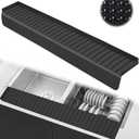 Kitchen Sink Splash Guard, 4" x 30" Sink Edge Protector with Suction Cups, Silicone Sink Mat for Kitchen, Bathroom Sink, Steel, Granite, Quartz Countertops, Multifuctional Sink Accessories (Black)