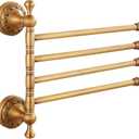 Wall Mounted Bathroom Folding Towel Rack, 4 Towel Bars Antique Brass Pattern Carving, Brushed Bronze