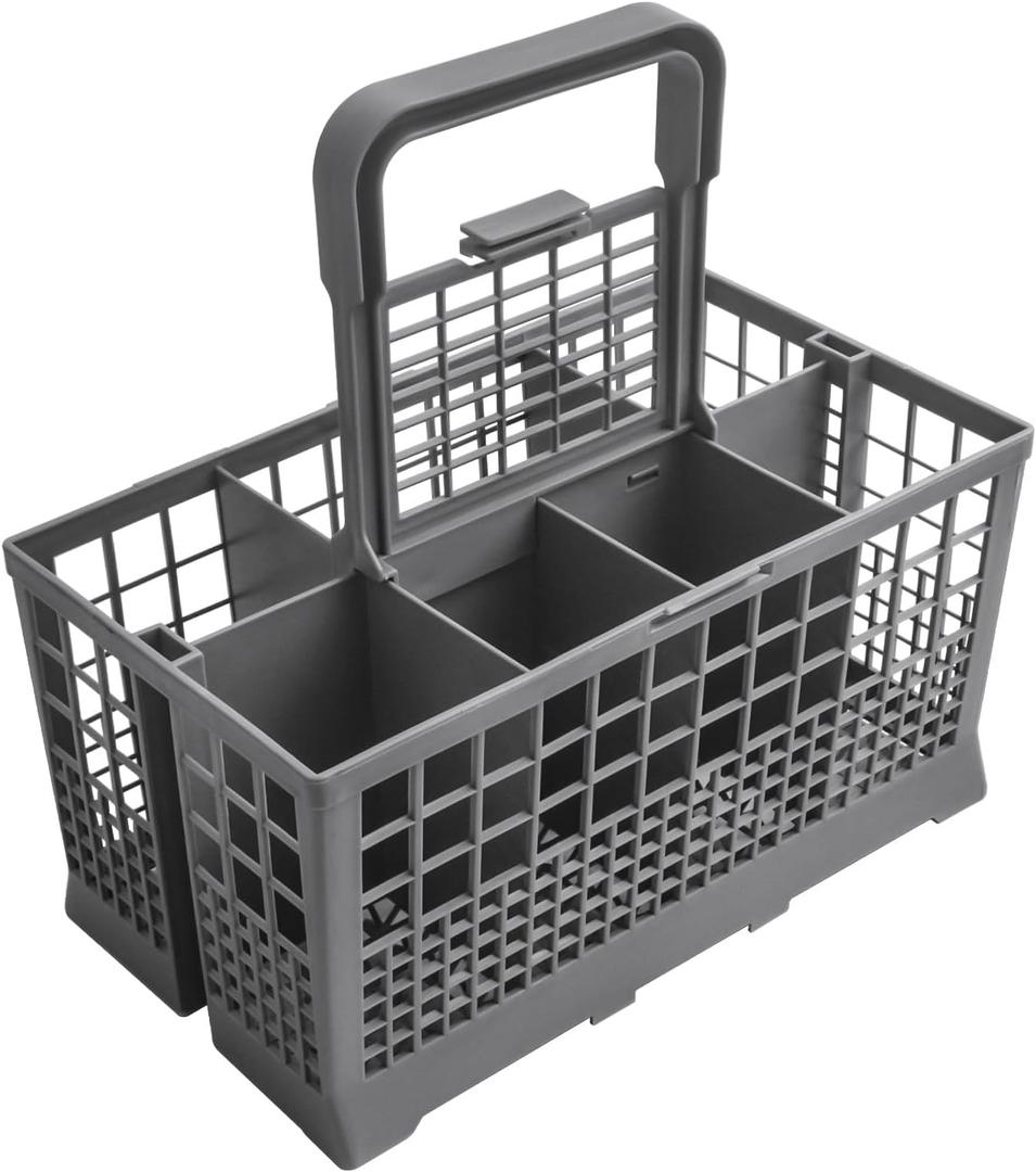 Grey 7-compartment dishwasher basket for silverware, compatible with most brands - GE, Whirlpool, Samsung, Bosch, Maytag, KitchenAid, Kenmore