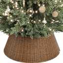 ELYKEN 28 Inch Christmas Tree Collar, 5-Piece Xmas Tree Skirt for Artificial Trees, Handcrafted Plastics Wicker Tree Base Cover with Cord Cut-Out Rustic Farmhouse Tree Ring for Home Decor,Brown-round Pp, 28 Inch