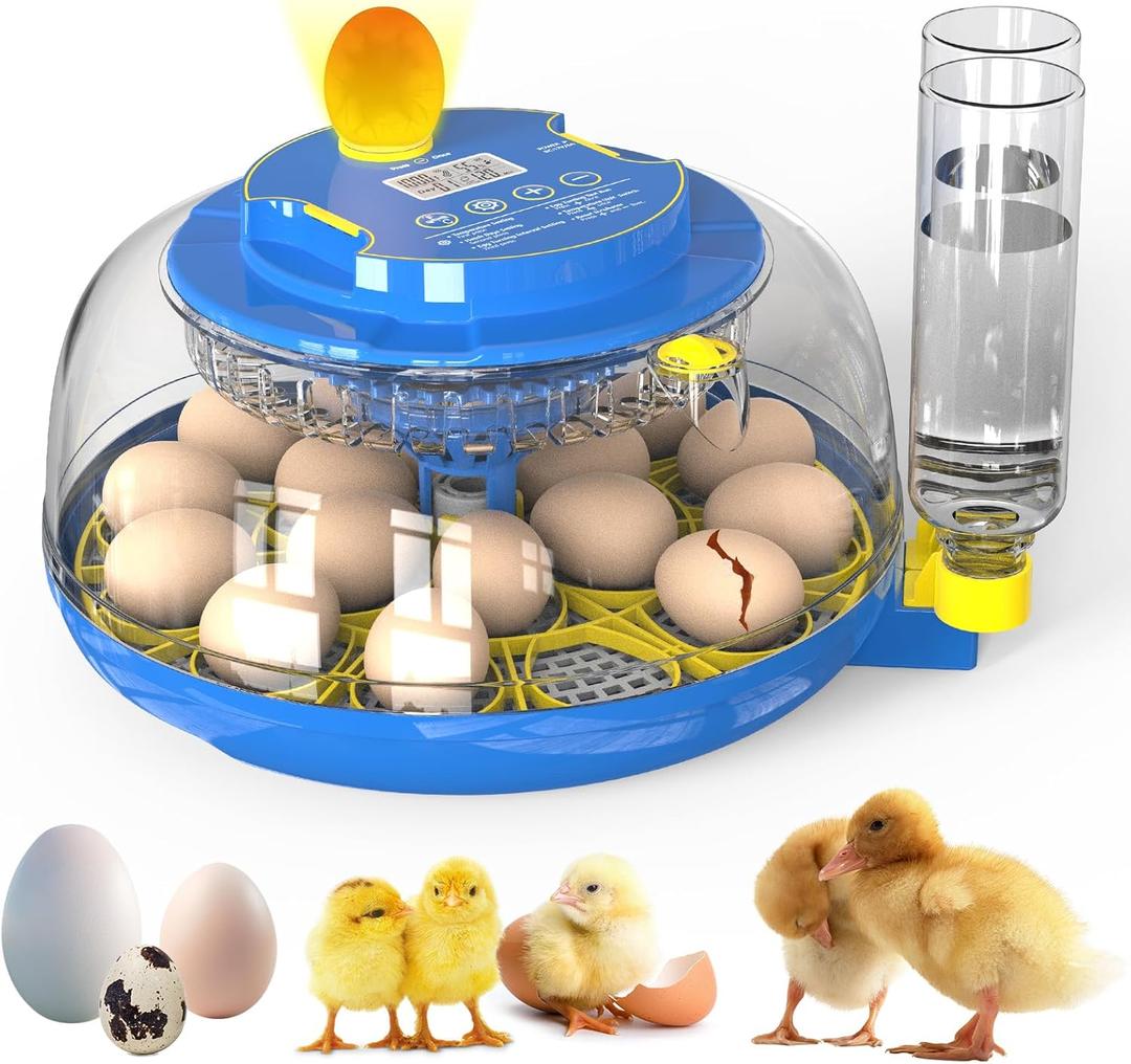 Egg Incubator for Hatching Chicks, 18 Eggs Automatic Egg Turner Multifunctional Smart Incubator 360 Clear Window with Temperature & Humidity Control, Egg Candler for Poultry Chickens Ducks Quails