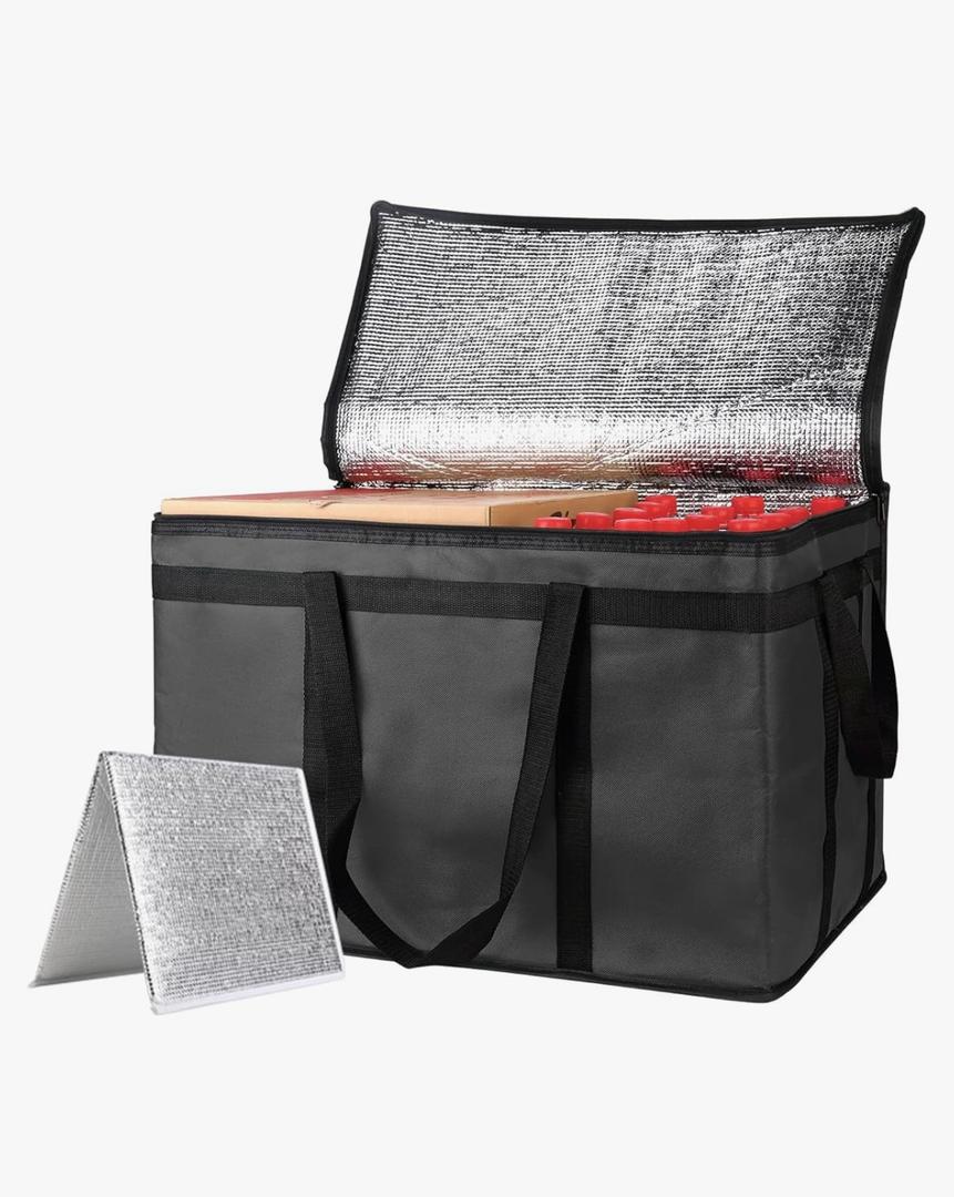 mosago Insulated Food Delivery Bag - Reusable Thermal Cooler Grocery Bags for Doordash Catering, Pizza Carrier, Events, Keeps Cold/Hot Food Frozen or Warmer for Travel/Shopping, Commercial (with Base), Black 