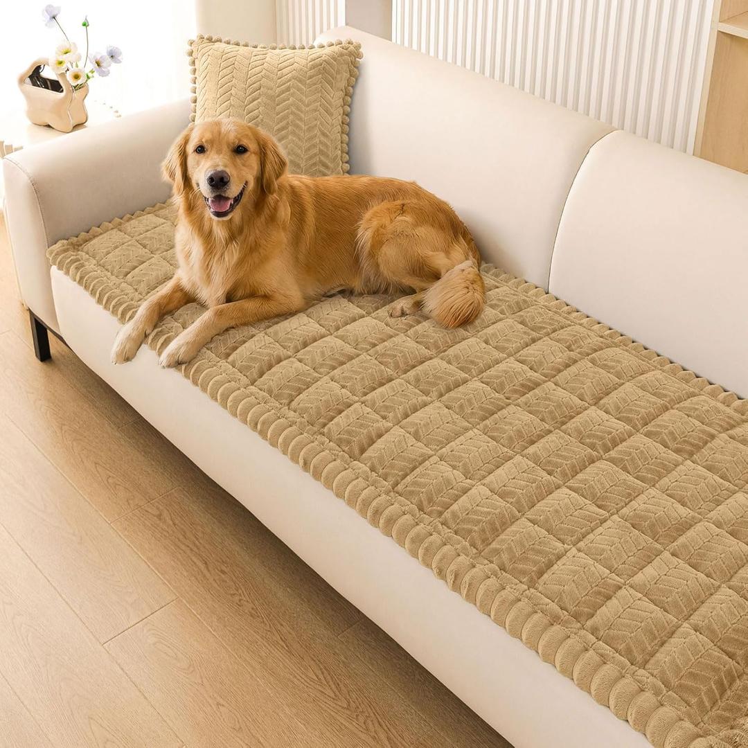 Smiry Non Slip Couch Covers for Dogs, Fuzzy Pet Couch Covers for 3 Cushion Sofa Pet Friendly, Soft Sofa Slipcovers Cushion Furniture Protector Washable (Camel, 27.6" x 70.9")