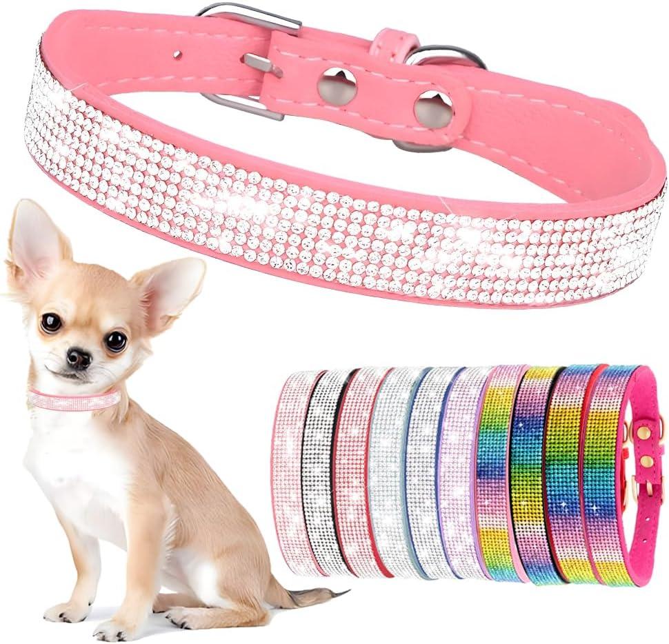 Hotlion Bling Rhinestone Dog Collar Cute Dazzling Crystal Diamond Puppy Kitten Pet Cat Collars for Small Dogs Boys Girls Pink S (Small (Neck 10.6"-13"))