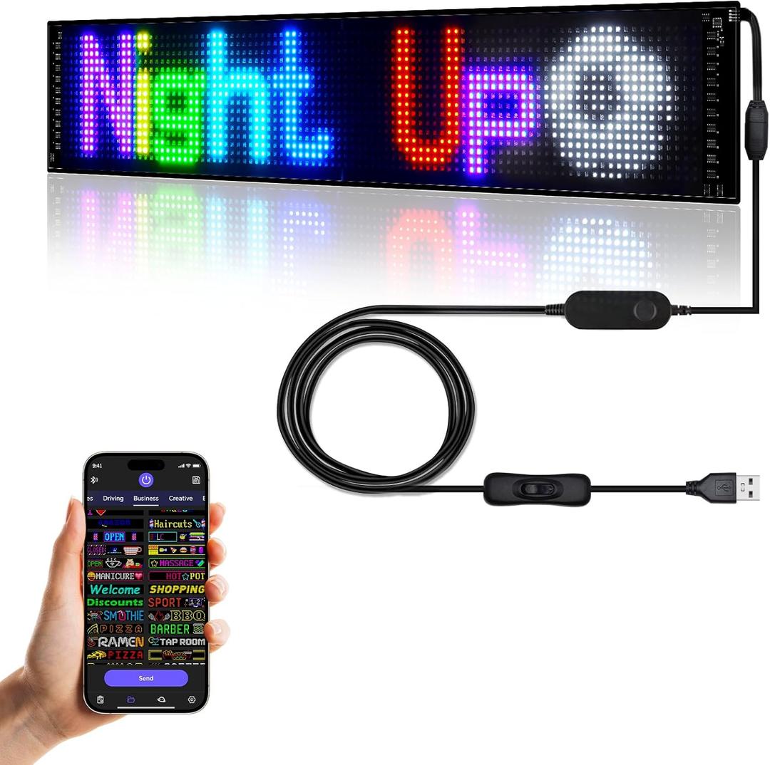 Programmable LED Sign | Message Scrolling Display for Indoor | Flexible Advertising Sign | Bluetooth APP | Custom Editor Animations/Text/Graffiti (27"x 5")