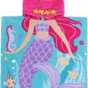 Child 100% Cotton Hooded Towel 24 x 48 inches (Mermaid) (Pink)